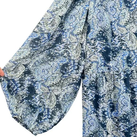 Joie NWT XXL Blue Parisian Paisley Sheer Long Balloon Sleeve Tiered Midi Dress - Picture 8 of 15